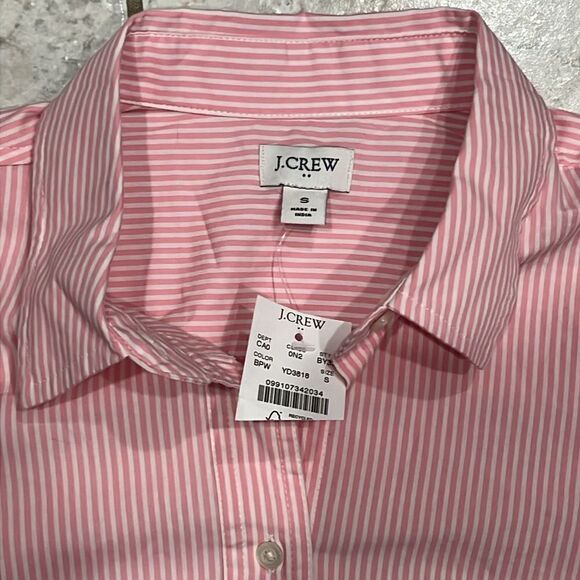 J Crew Factory Striped puff-sleeve button-up, pink and white size Large, NWT C29 - Picture 6 of 8
